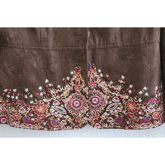 Jacket-Coldwater Creek-Brown-Suede Look-Embroidery-Long Sleeves-Button Up-Sz 12 - Picture 3 of 16